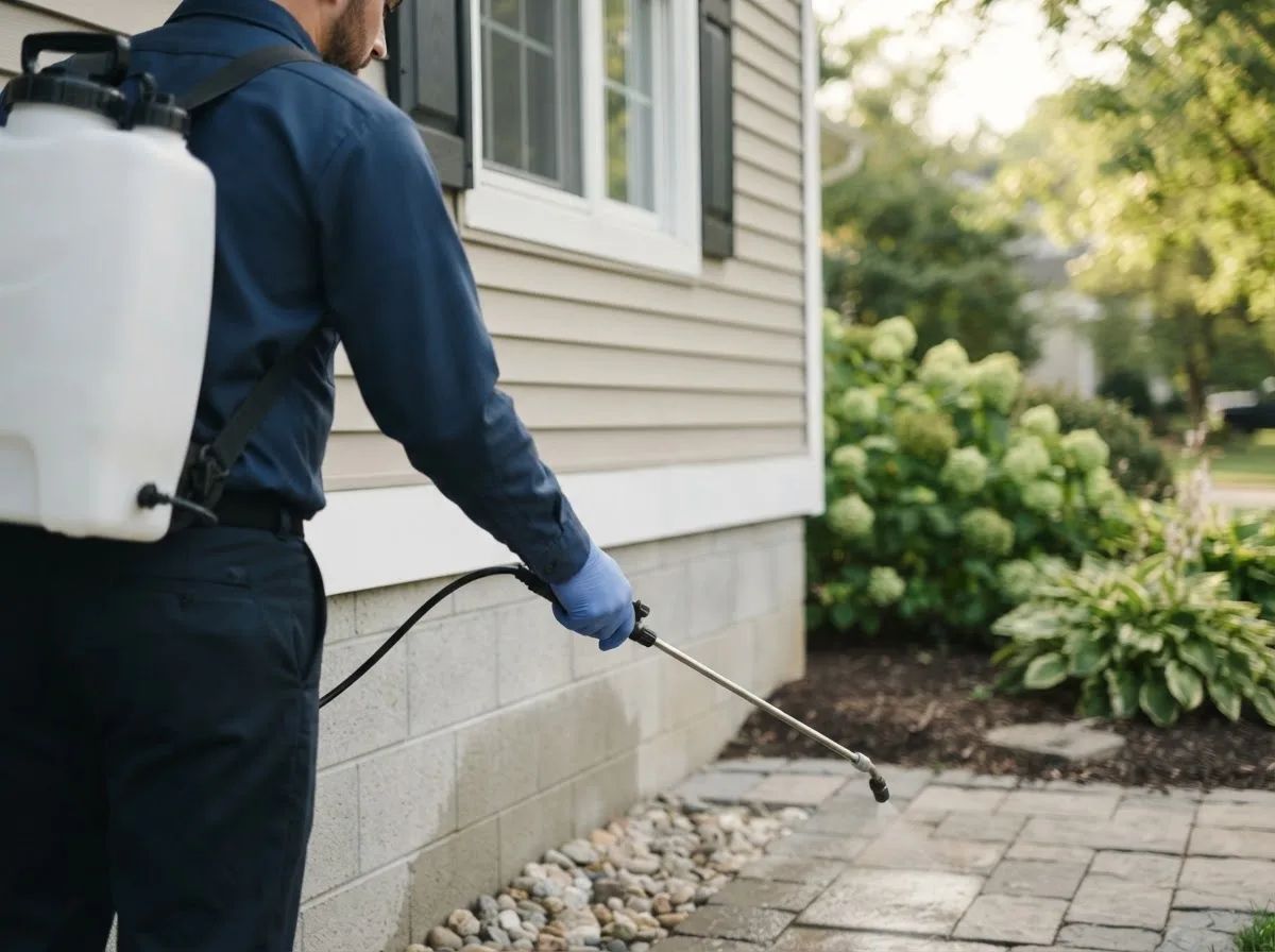 Pest control technician inspecting a home in Hinesburg, VT
